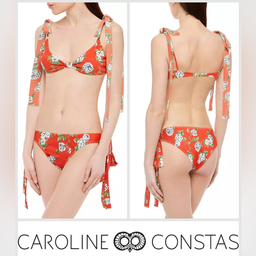 Caroline Constas Clementine Floral-print Low-rise Bikini Briefs In Coral NWT med - Picture 9 of 9